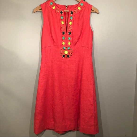 NWT Kate Spade Edith Linen Jeweled Sleeveless Dress Size 2 - Picture 2 of 11